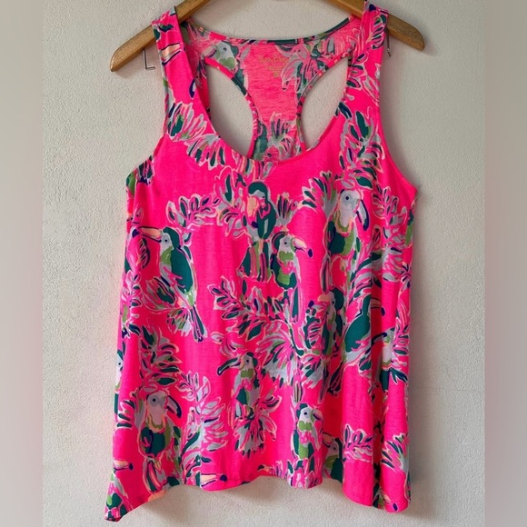 Lilly Pulitzer Pink and Green Tropical Tank - Picture 1 of 3